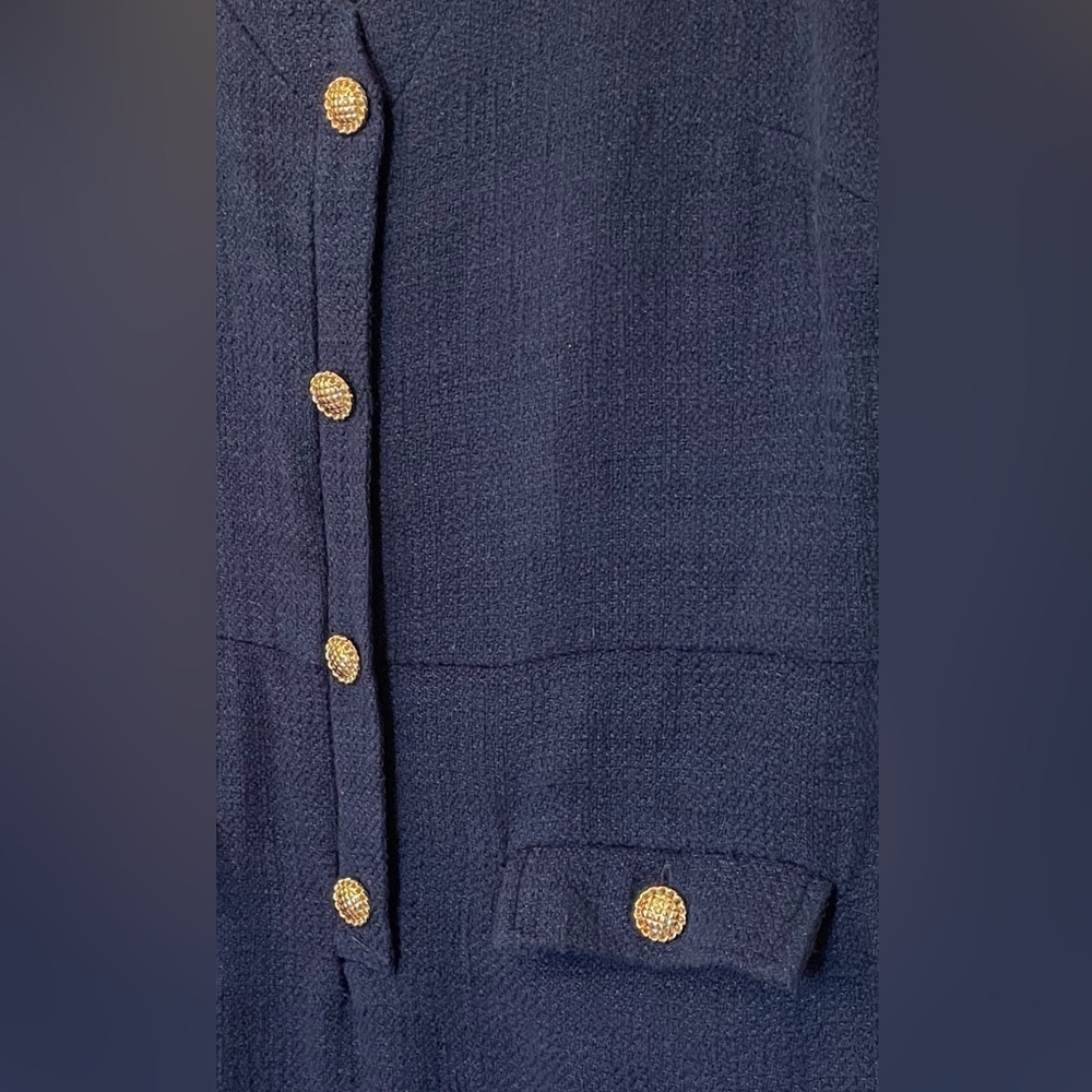 Karl Lagerfeld Paris Navy Solid Tweed Shift Sleeveless Gold Buttons - Picture 9 of 10